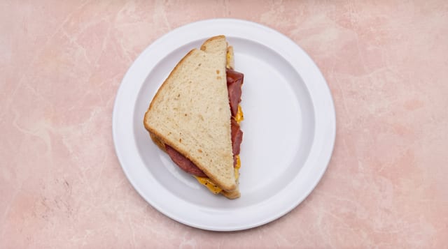 Beef Sausage Egg and Cheese Sandwich.
