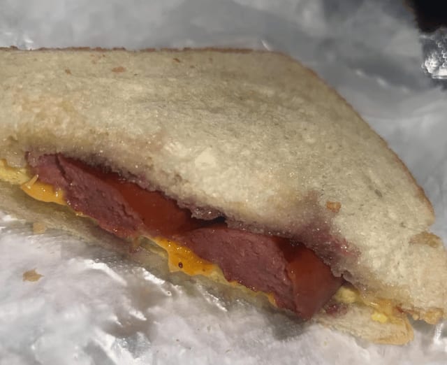 Beef Sausage Egg and Cheese Sandwich.